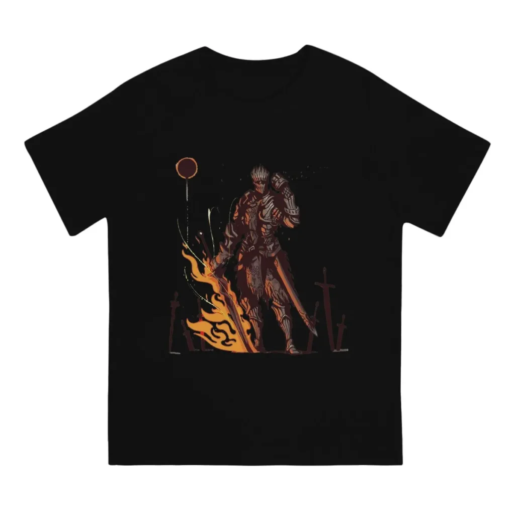 Vintage Fire T Shirts for Men Crewneck T Shirt Dark Souls Short Sleeve Tees Summer Clothes 1 - Dark Souls Gifts