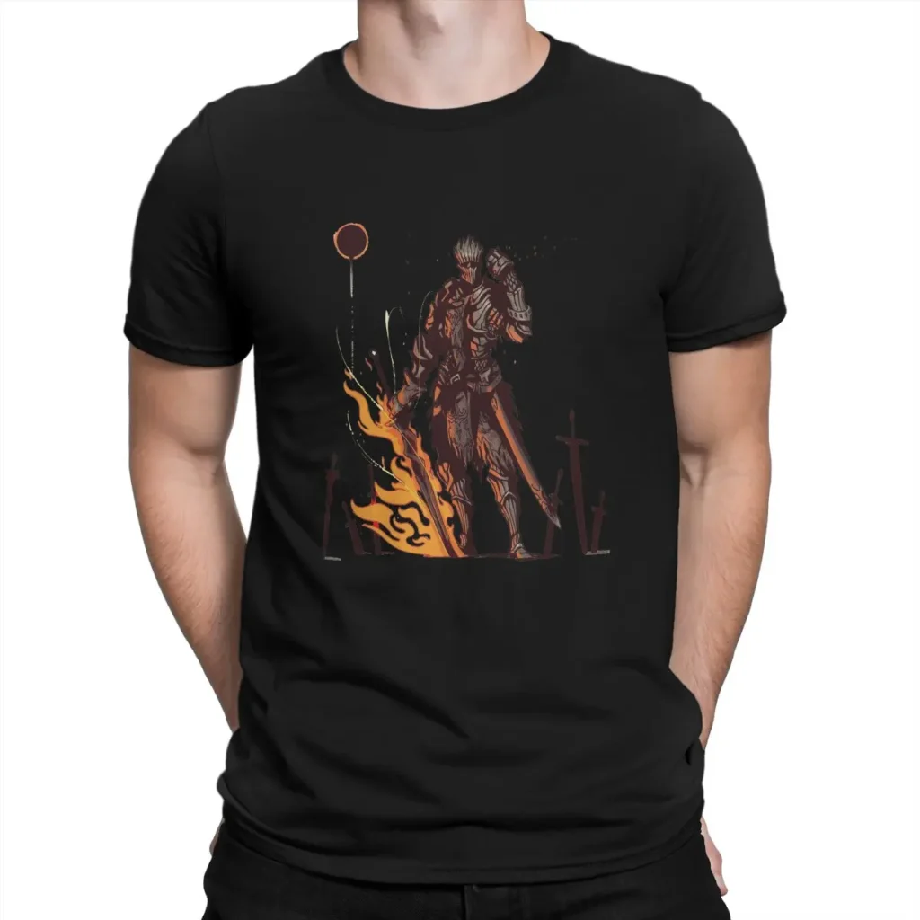 Vintage Fire T Shirts for Men Crewneck T Shirt Dark Souls Short Sleeve Tees Summer Clothes - Dark Souls Gifts